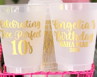 Custom Birthday Cups Personalized Plastic Cups Cheers to 50 Years Party Favors for Guests Monogrammed Cups Reusable Cups Frosted Cups