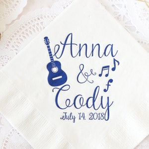Music Wedding Personalized Napkins Wedding Favor Guitar Music Notes Custom Cocktail Napkins Beverage Napkins Monogram Napkins Paper Napkins