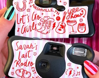 Funda desechable personalizada para cámara - Let's Go Girls Rodeo Western Bachelorette - Funda desechable para cámara para despedida de soltera