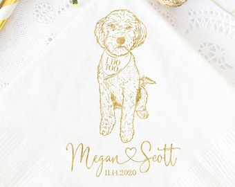 Custom Dog Wedding Napkins Goldendoodle Labradoodle Poodle Personalized Dog Lover Wedding Cocktail Napkins Pet Drawing Custom Party Napkins