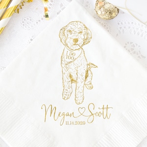 Dog Wedding Napkins, Personalized Cocktail Napkins, Pet Drawing Napkins, Custom Party Napkins, Open Bar Napkins, Wedding Cake Napkins