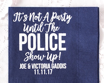 Wedding Napkins, Custom Napkins, Customized Napkins, Party Napkins, Personalized Napkins, Police Officer Wedding, Law Enforcement