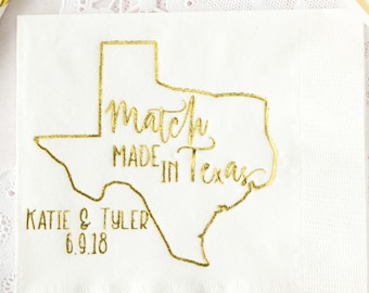 Wedding Napkins, Custom Napkins, Personalized Napkins Match Made in Texas, Cocktail Napkins, Match Made Any State, Wedding Favors for Guest