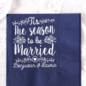 Tis the Season to be Married, Monogrammed Napkins, Monogram Napkins, Wedding Favors, Wedding Napkins, Beverage Napkins, Cocktail Napkins