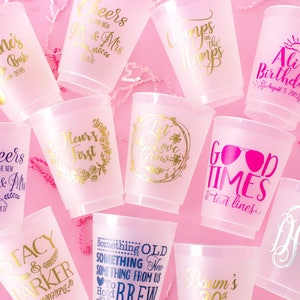 Frosted Cups Printed Cups Custom Cups Monogrammed Cups for Wedding Favors for Guests Gold Cups Birthday Cups Bachelorette Cups Party Cups