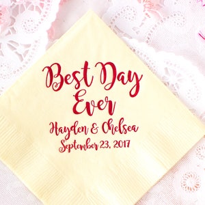 Best Day Ever Wedding Napkins, Party Napkins, Personalized Napkins, Cocktail Napkins, Beverage Napkins, Monogram Napkins, Monogrammed Napkin