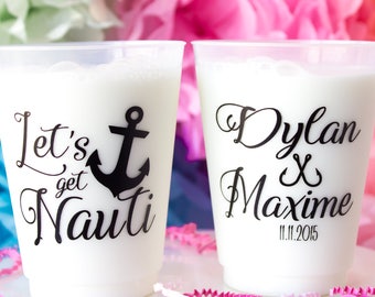 Let's Get Nauti Personalized Cups, Wedding Cups, Nautical Wedding Favors, Beach Wedding, Nautical Wedding Cups, Plastic Cups, Frosted Cups