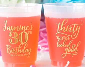 Birthday Cups, Frosted Cups, 30th Birthday, Personalized Cups, 30, 40, 50, 60 Party Cups, Plastic Party Cups, Frost Flex Cups, Frosted Cups