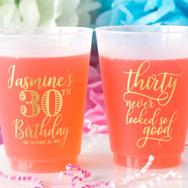 Birthday Cups, Frosted Cups, 30th Birthday, Personalized Cups, 30, 40, 50, 60 Party Cups, Plastic Party Cups, Frost Flex Cups, Frosted Cups