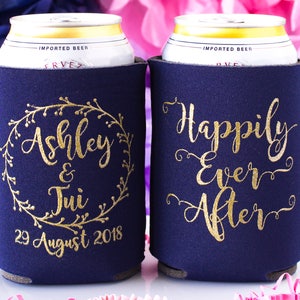 Personalized Can Cooler, Custom Can Cooler, Wedding Favor, Monogrammed Can Cooler, Rustic Wedding, Happily Ever After, Wedding Reception