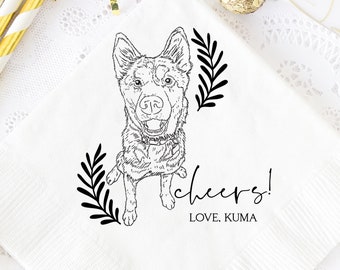 Dog Lover Wedding, Engagement Party Napkins, Custom Wedding Napkins, Rehearsal Dinner Napkins, Custom Bar Napkins, Dog Illustration Napkins