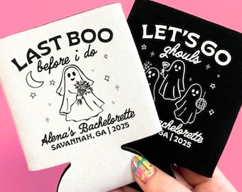 Halloween Bachelorette Can Cooler Spooky Bachelorette Party Bachelorette Party Favors Ghost Bachelorette Personalized Can Cooler Custom Gift