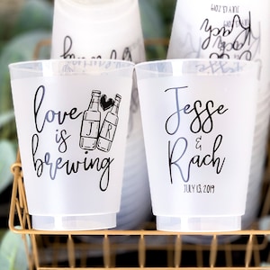 Love Is Brewing, Personalized Wedding Plastic Cups, Frosted Wedding Cups, Favors For Guest, Shatterproof Cups, Printed Cups, Frost Flex Cup