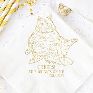 Personalized Napkins, Custom Pet Drawing Napkins, Cat Lover Wedding, Cat Portrait Napkins, Wedding Dinner Napkins, Cocktail Napkins