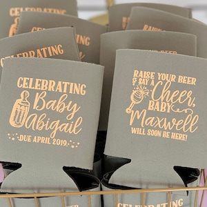 Baby Shower Can Coolers, Custom Can Coolers, Raise Your Beer and Say A Cheer, Gender Reveal Can Coolers, Couples Baby Shower, Can Coolers