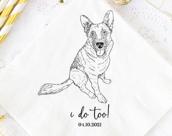 Napkins For Weddings, Dog Wedding Napkins, Custom Pet Illustration, Hand Drawn Pet Sketch, Paper Wedding Napkins, Custom Bar Napkins