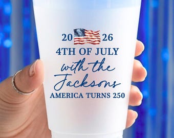 4th of July Party Cups Independence Day Celebration USA Turns 250 Fourth Party Decor Custom Frosted Cup for BBQ Neighborhood Block Cookout
