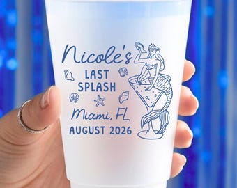 Last Splash Bachelorette Party Cups - Mermaid Bach - Custom Beach Bachelorette Cups - Personalized Cups - Coastal Destination Bachelorette