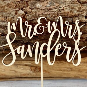 Custom Mr and Mrs Wedding Cake Topper, Rustic Wedding Cake Topper, Wood Wedding Cake Topper, Calligraphy Cake Topper, Surname Cake Topper