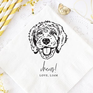 Wedding Cocktail Napkins, Personalized Napkins, Custom Dog Sketch Napkins, Pet Portrait Napkins, Dog Lover Wedding, Dog Illustration Napkins image 1