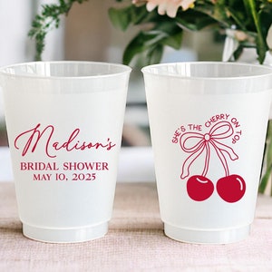 She's The Cherry On Top Cups - Bridal Shower Cups - Baby Shower Cups - Coquette Bridal Shower - Custom Frosted Cups - Personalized Cups