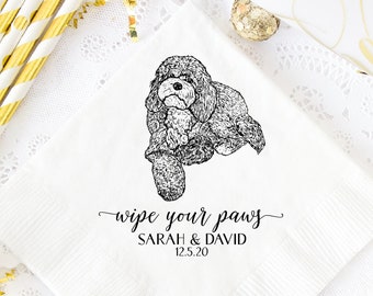 Custom Wedding Napkins, Pet Illustration Napkins For Wedding, Pet Portrait Wedding Napkins, Wipe Your Paws, Dog Portrait Napkins