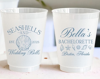Seashells and Wedding Bells Cups - Custom Cups Bachelorette - Beach Bachelorette - Personalized Cups - Coastal Bachelorette - Frosted Cups
