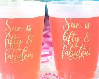 50 & Fabulous Shatterproof Cups, 50th Birthday Cup, 50th Birthday Party, Frosted Cups, Personalized Cups, Custom Cups, Birthday Decor