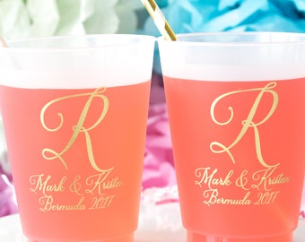 Monogram Wedding Cups, Shatterproof Wedding Favor Cups, Monogrammed Cups, Personalized Frosted Cups, 16 oz. Custom Plastic Cups, Party Cups