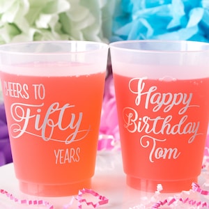 Cheers to 50 Years Custom Frosted Cups, 50th Birthday Favor, Birthday for Him, 50th Party,  Personalized Frost Flex Cups, Shatterproof Cups