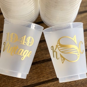 Personalized Birthday Cups, 1949 Vintage, 70th Birthday Party, Frosted Birthday Cups, Monogrammed Birthday Cups, Custom Party Cups