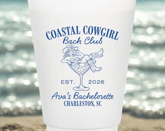 Coastal Cowgirl Bach Club Cups Beach Bachelorette Party Decor Custom Frosted Cup for Bridal Party