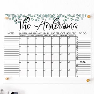 Personalized Acrylic Calendar Acrylic Family Calendar Dry Erase Monthly Weekly To Do Menu Acrylic Planner Acrylic Organizer Greenery Boho