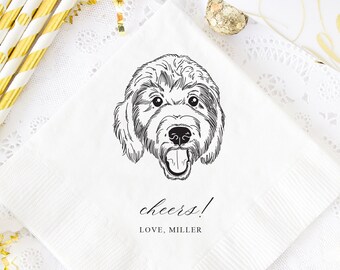 Custom Pet Portrait Wedding Napkins, Pet Lover Wedding, Wedding Cocktail Napkins, Personalized Napkins, Foil Stamped Wedding Napkins