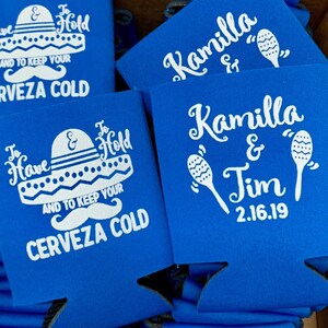 To Have To Hold To Keep Your Cerveza Cold Custom Wedding Favor Mexico Wedding Favors Cold Beer Cooler Destination Wedding Beverage Insulator