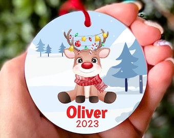 Reindeer Christmas Ornament for Boys Personalized Baby Ornament Keepsake Gift from Grandma Stocking Stuffer Custom Name Gift for Boys