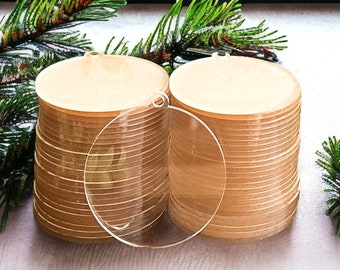 Clear Acrylic Christmas Ornament Blanks DIY Acrylic Blanks Round Shape with Hole Make Your Own Ornament Party Holiday Blank Crafting Blanks