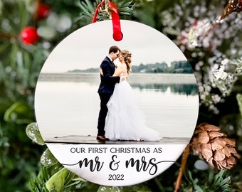 Our First Christmas Mr & Mrs Ornament Photo Ornament Personalized Christmas Gift for Couple Custom Gift for Her Holiday Ornament 2023