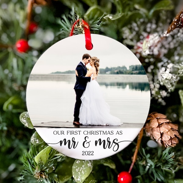 Our First Christmas Mr & Mrs Ornament Photo Ornament Personalized Christmas Gift for Couple Custom Gift for Her Holiday Ornament 2023