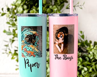 Dog Mom Tumbler with Straw Custom Photo Cup Insulated Wine Mug Coffee Cup Travel Mug for Dog Dad Personalized Gift for Dog Lover