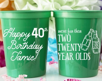 Personalized Plastic Cups, 40th Birthday Cups, Custom Party Cups, 40th Birthday Stadium Cups, 40th Birthday Decor, Plastic Beer Cups