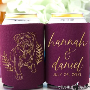 Dog Wedding Can Coolers, Dog Lover Wedding Favors, Custom Dog Sketch Can Cooler, Beverage Can Holder, Dog Drawing Can Cooler, Beer Hugger
