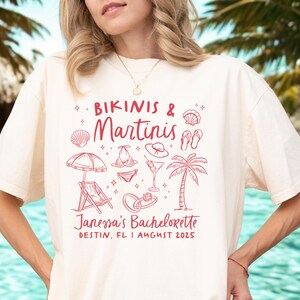 Bikinis and Martinis Bachelorette Shirts Coastal Beach Tropical Bachelorette Party Decor Custom Bachelorette Shirts Bridesmaid Gifts Coverup