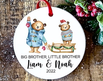 Big Brother Little Brother Christmas Ornament Personalized 2022 Ornament Sibling Ornament Pregnancy New Sibling Announcement Bear Ornament