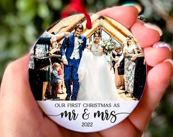 Our First Christmas Married Ornament Personalized Photo Ornament Custom Ornament Wedding Keepsake Gift for Couple Mr & Mrs Gift