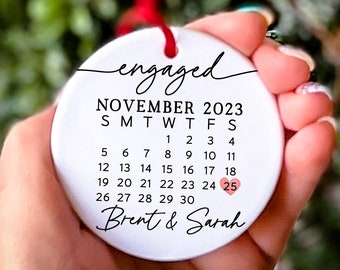 Engagement Day Keepsake Ornament Engagement Announcement Personalized Calendar with Names Engaged Couple Ceramic Ornament Gift for Daughter