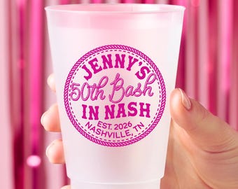 Vasos para 50.º cumpleaños en Nashville – Vasos para fiesta de 50.º cumpleaños en Nashville – Cumpleaños de viaje de chicas en Nashville – Vasos esmerilados personalizados para fiesta