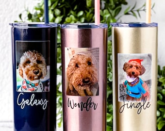 Pet Picture Gift Dog Mom Travel Mug Custom Dog Mom Gift for Mom from Dog Mom Tumbler Skinny Tumbler with Straw Insulated Water Cup