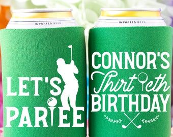 Let's Partee, Thirtieth Birthday Party Favor, 30th Birthday Can Cooler, Golf Birthday Party, Golfer Birthday Can Cooler, Beverage Can Holder