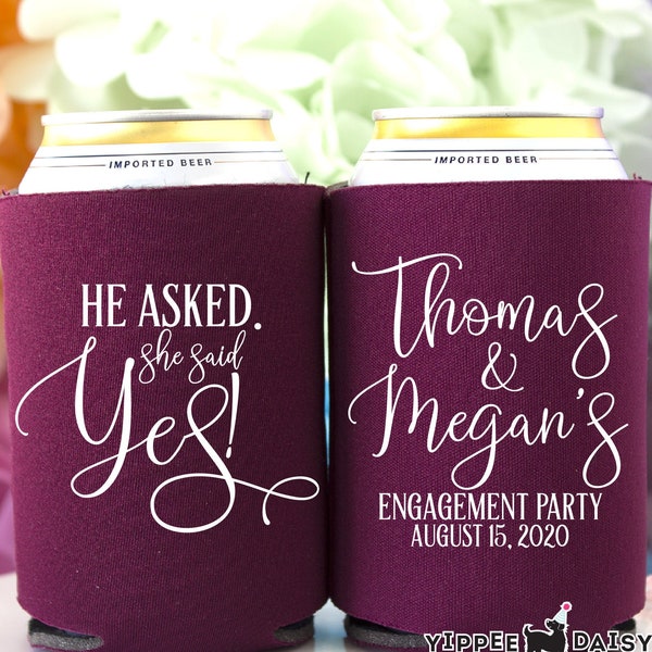 He Asked, She Said Yes, Engagement Party Can Cooler, Wedding Shower Can Sleeve, Engagement Can Holder, Reception Can Cooler, Beer Hugger